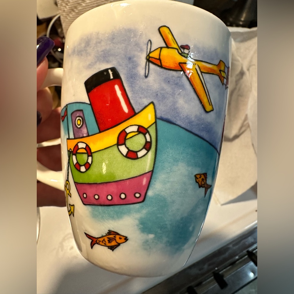 Helen Penton-Voac Collection tea mug. Fine Bone China Boat Ahoy Colorful Fun.